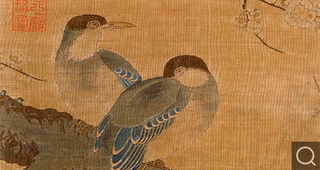 缂丝梅花寒鹊图轴